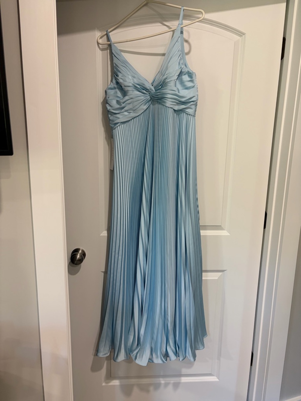 Azazie Raychelle Light Blue Pleated Midi Dress
